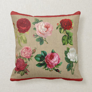 Almofada Rosas Burlap Vintage Travesseiro decorativo de Alg