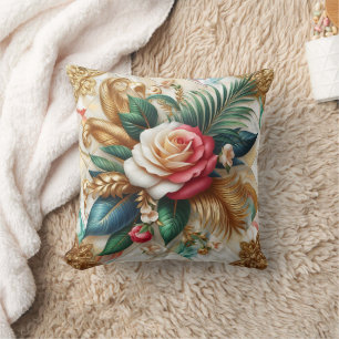 Almofada Rosas com Folhas Douradas no Marble