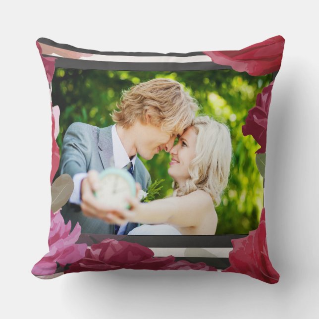 Almofada Rosas de Aniversário de Casamento, Listras, Foto P (Frente)