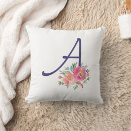 Almofada Rosas de Aquarela Cor-de-Rosa Inicial Monograma