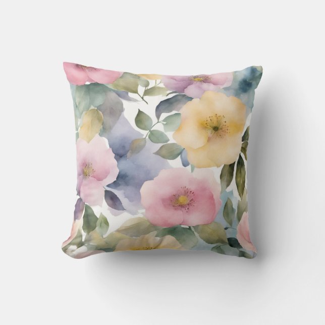 Almofada Rosas de Aquarelas Amarelas Rosa (Frente)