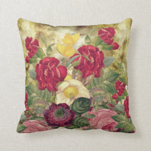 Almofada Rosas de Bloqueio Clássico Vermelho, Amarelo, Bur