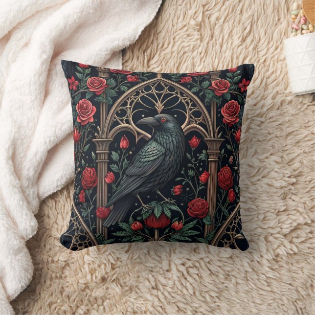 Almofada Rosas de Corvo Gótico Padrão Ornamentado (Cobertor)