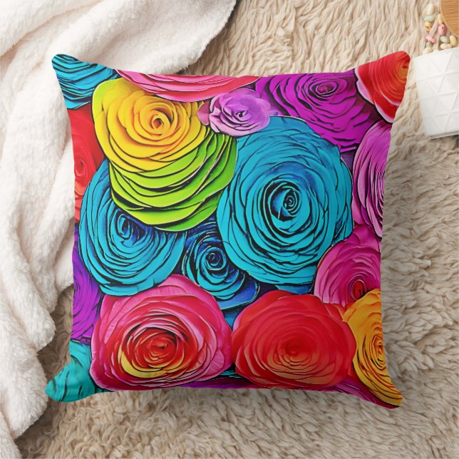 Almofada Rosas de papel vibrantes (Cobertor)