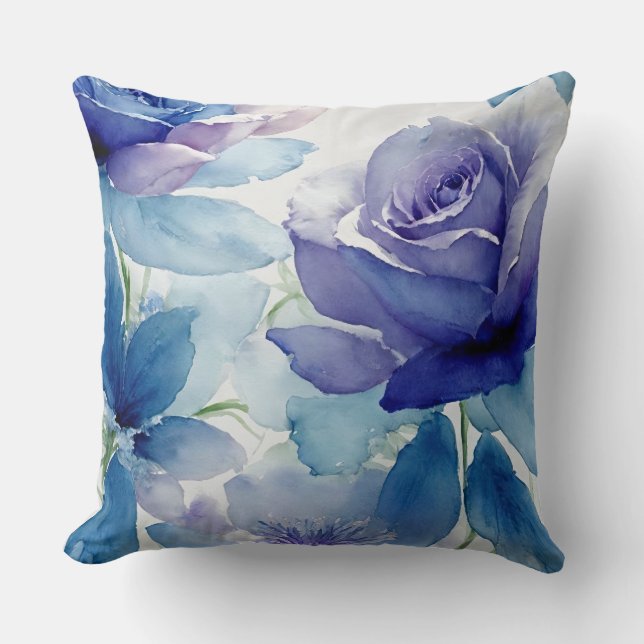 Almofada Rosas de pasta azul e púrpura (Frente)