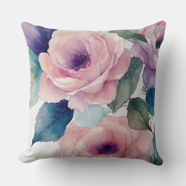 Almofada Rosas de Pastas Rosa e Púrpura (Frente)