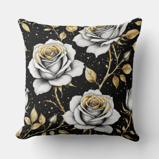 Almofada Rosas Dourados pretos com splatter
