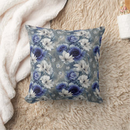 Almofada Rosas e Lírios Azuis e Brancos Elegantes