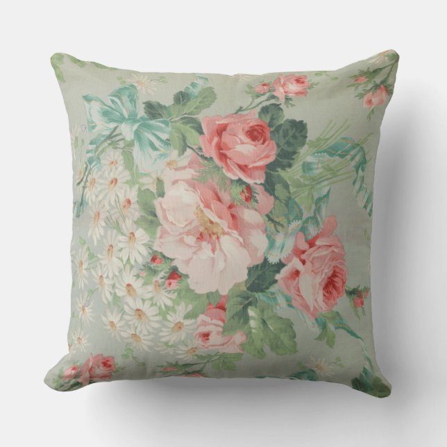 Almofada rosas e Tecidos britânicos de 1890 (Frente)