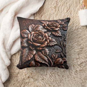 Almofada Rosas Elegantes de Cobre no Artesanato de Couro Ar