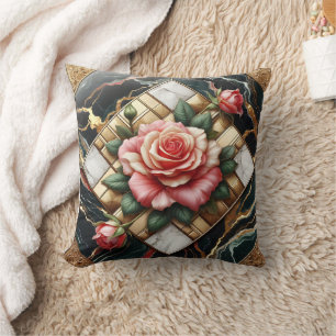 Almofada Rosas Elegantes em mármore e fundo Dourado
