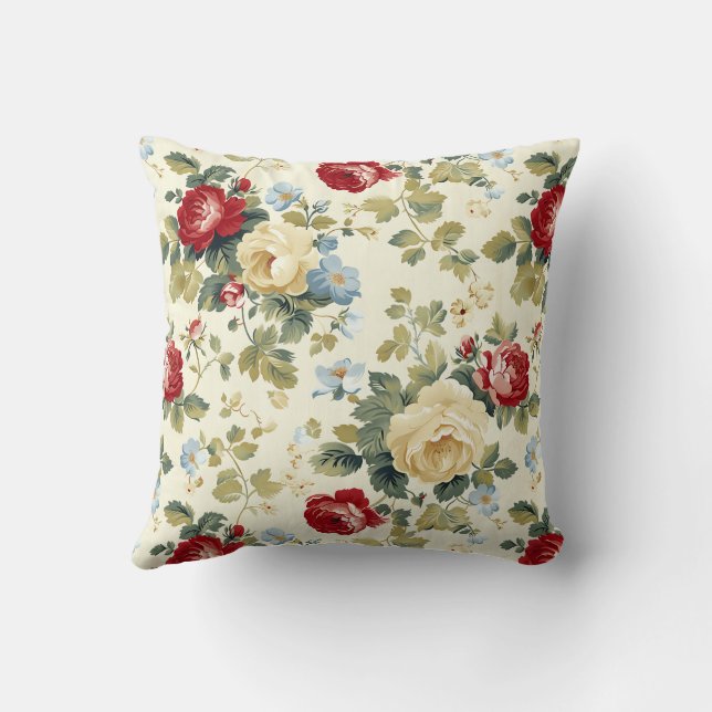 Almofada Rosas Elegantes Vintage Red & Beige (Verso)