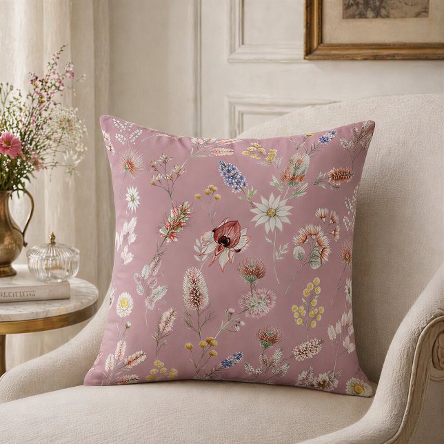 Almofada Rosas Empoeiradas Flores Silvestres Românticas e T (Criador carregado)