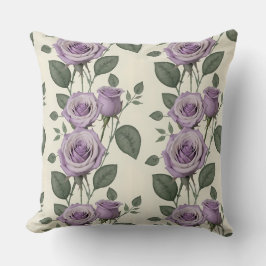 Almofada Rosas Lavanda Com Folhas Prateadas E Verdes