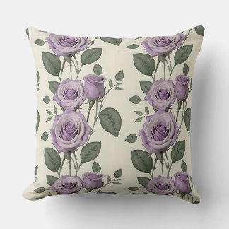 Almofada Rosas Lavanda Com Folhas Prateadas E Verdes