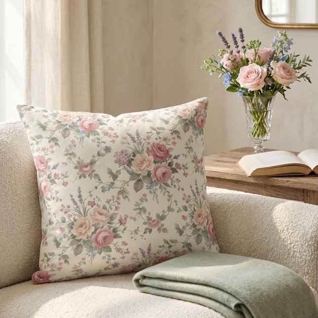 Almofada Rosas Pastel Elegantes Shabby Chic (Criador carregado)