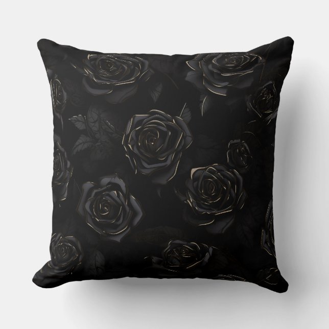 Almofada Rosas Pretas com Pontas Douradas (Frente)