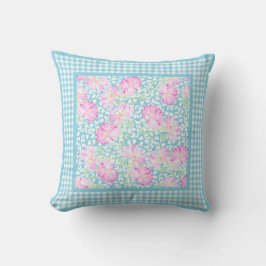 Almofada Rosas Rosa, Borboletas Brancas, Cheque Gingham
