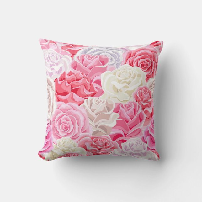 Almofada rosas rosa e brancas sem soldadura. Texto das flor (Frente)