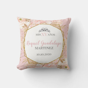 Almofada Rosas rosa e Douradas Glitter Geométrico Travesse