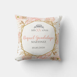 Almofada Rosas rosa e Douradas Glitter Geométrico Travesse