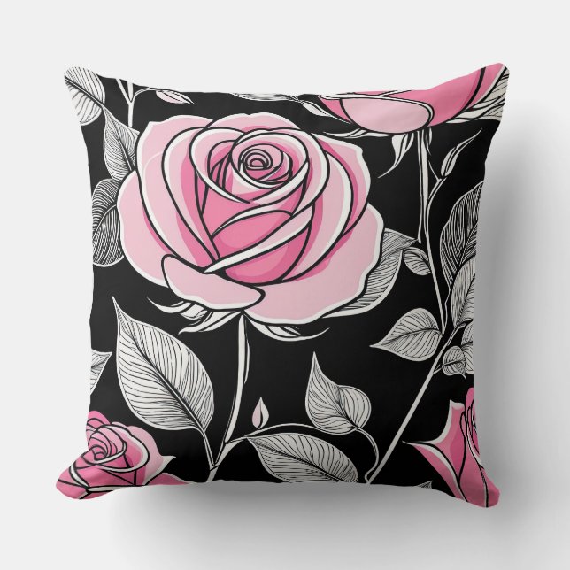 Almofada Rosas rosa e pretas (Frente)