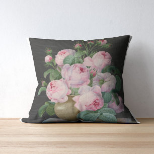 Almofada Rosas rosa em um vaso - Pierre Joseph Redouté