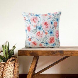 Almofada Rosas Rosa Flores Azuis Flores Aquáticas Padrão Fl