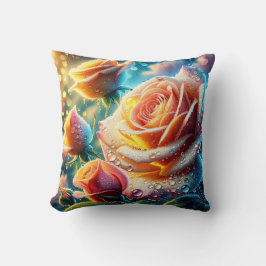 Almofada "Rosas Rosa, Laranja e Amarelo, Cinzentas, Cinzent