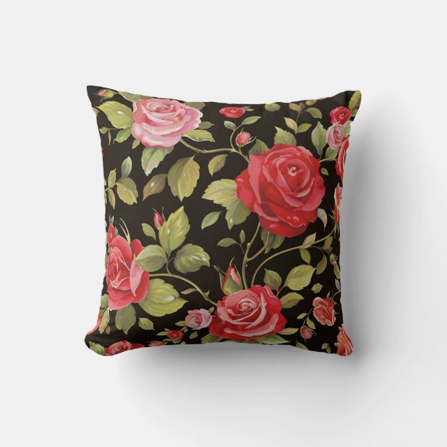 Almofada Rosas rosa: padrão floral elegante. (Frente)