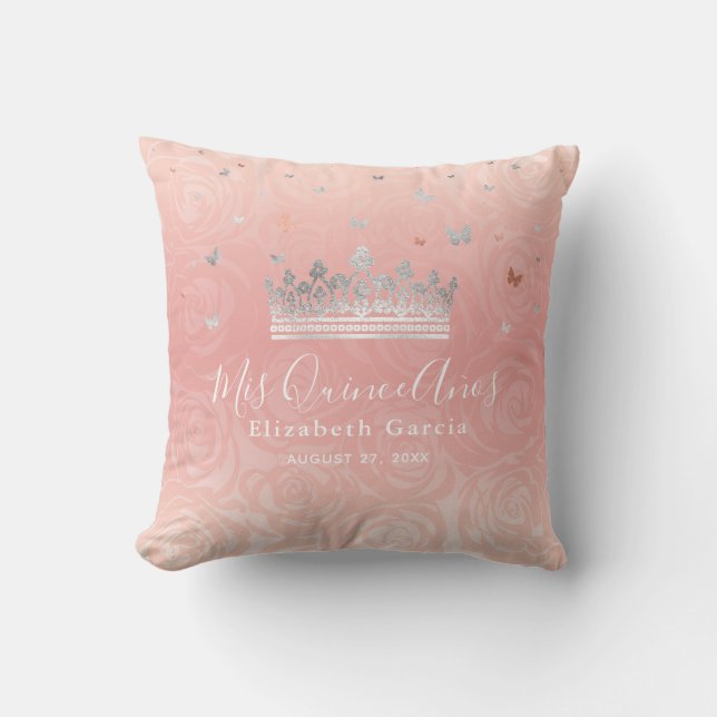Almofada Rosas Rosa Rosa Silver Roscas Aquarela Mis Quince  (Frente)