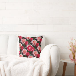 Almofada Rosas Rosa Vermelho Padrão Floral Monograma Person