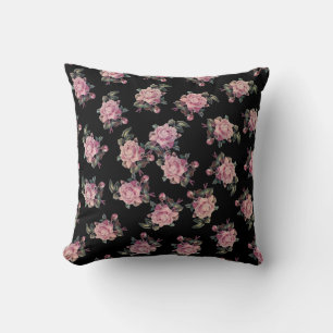 Almofada Rosas Rosas Padrão Floral Escuro Estilo Shaby Chic