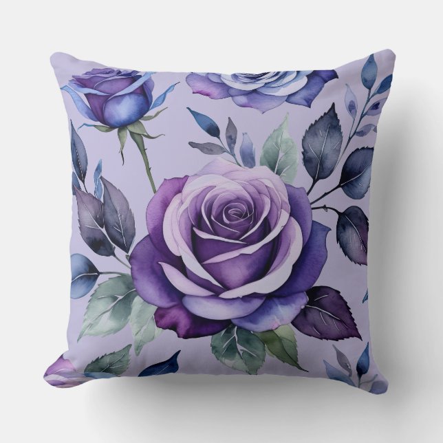 Almofada Rosas roxas com azul (Frente)