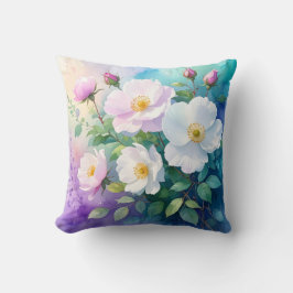 Almofada Rosas Silvestres Brancas Rosa Azul Turquesa Roxo A