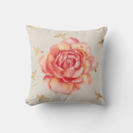 Almofada Rosas sobre Branco com Fundo de Abelhas Douradas