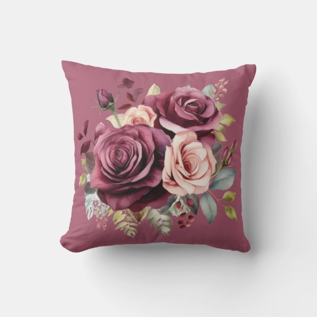 Almofada Rosas Vermelhas Borgonha Floral Clássico  (Frente)