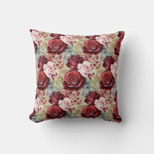 Almofada Rosas Vermelhas Borgonha Floral Clássico