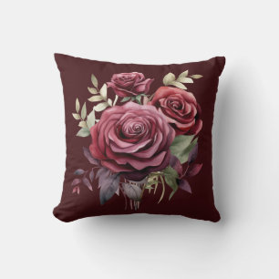 Almofada Rosas Vermelhas Borgonha Floral Clássico
