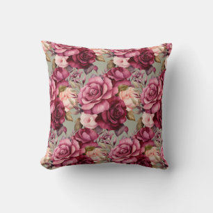 Almofada Rosas Vermelhas Borgonha Floral Clássico