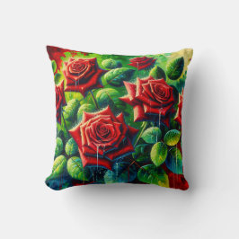 Almofada "Rosas vermelhas com Raindrops"
