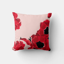 Almofada Rosas Vermelhas e Papoulas Abstratas