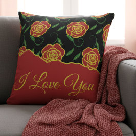 Almofada Rosas Vermelhas e Pretas Amam Você
