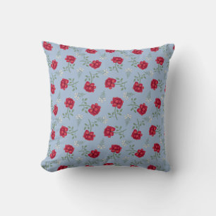 Almofada Rosas vermelhas em Calico Azul Claro Sobredimensio