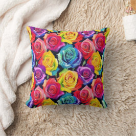 Almofada Rosas vibrantes em cores variadas em aquarela