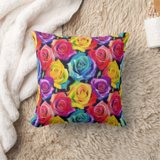 Almofada Rosas vibrantes em cores variadas em aquarela