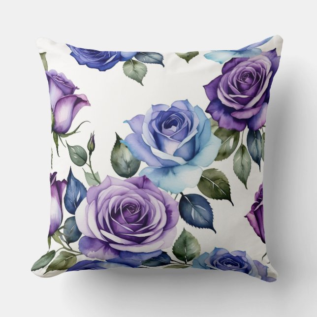 Almofada Rosas violetas e de azul-bebê (Frente)