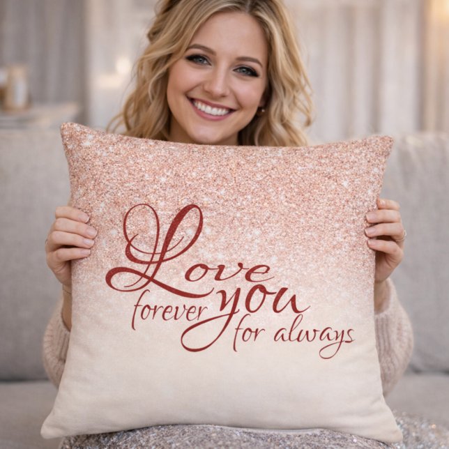Almofada Rose Gold Glitter Love You Forever (Criador carregado)