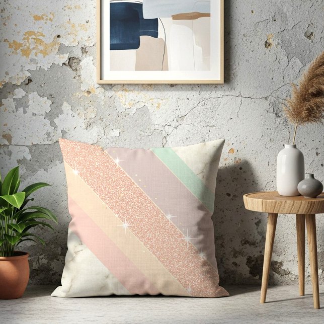 Almofada Rose Gold Glitter Pastel Marble Diagonal Stripes (Criador carregado)