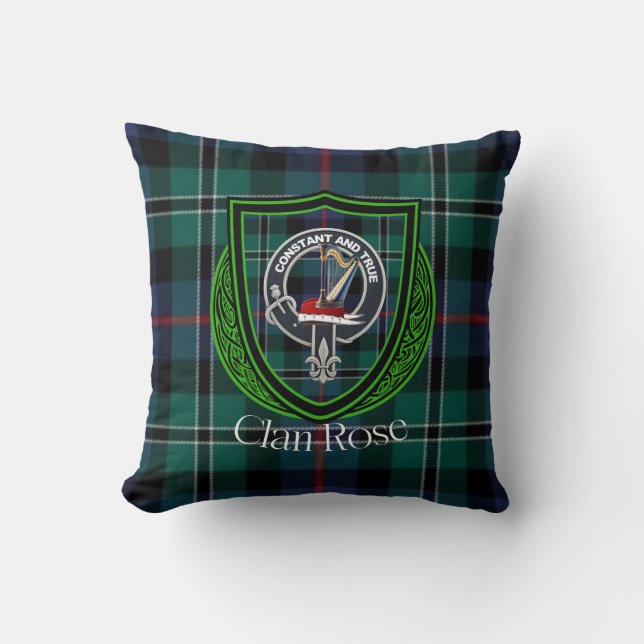 Almofada Rose Scottish Clan Tartan & Crest (Frente)